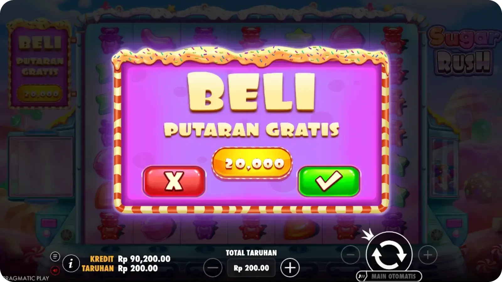 Fitur membeli free spins di game Sugar Rush